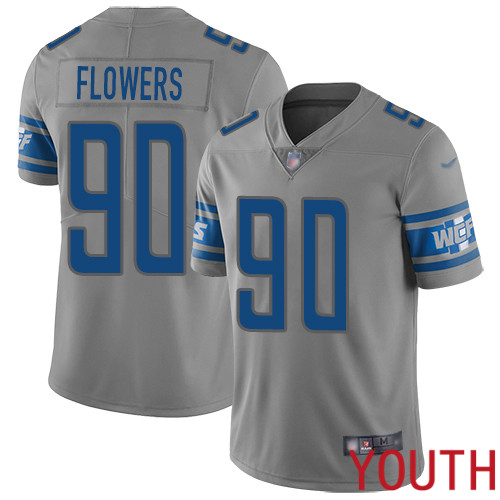 Detroit Lions Limited Gray Youth Trey Flowers Jersey NFL Football #90 Inverted Legend